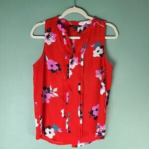 41 Hawthorn Women Red Breyson Pleated Detail Sleeveless Floral Blouse Size Small